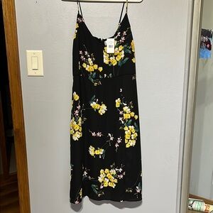 Floral Black Dress with Yellow and Pink Accents